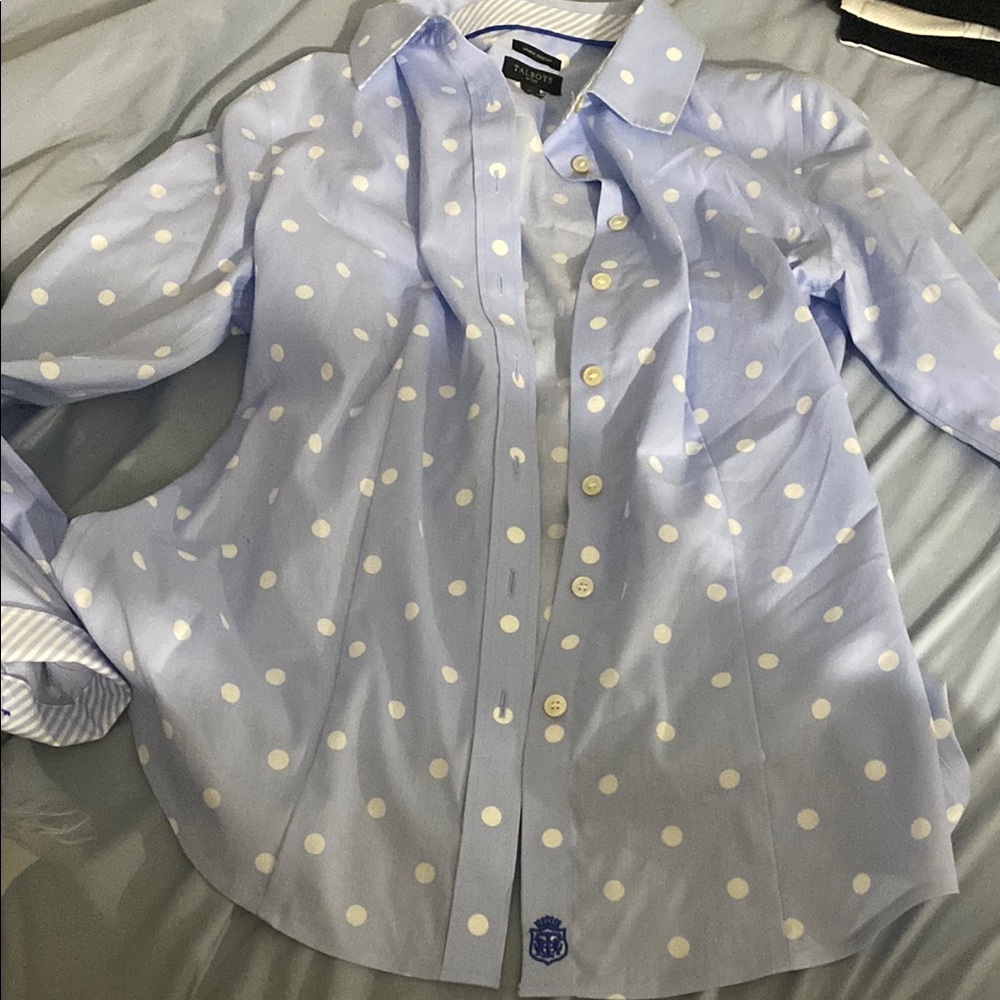 Talbots Blue Polka Dot Button Down Shirt